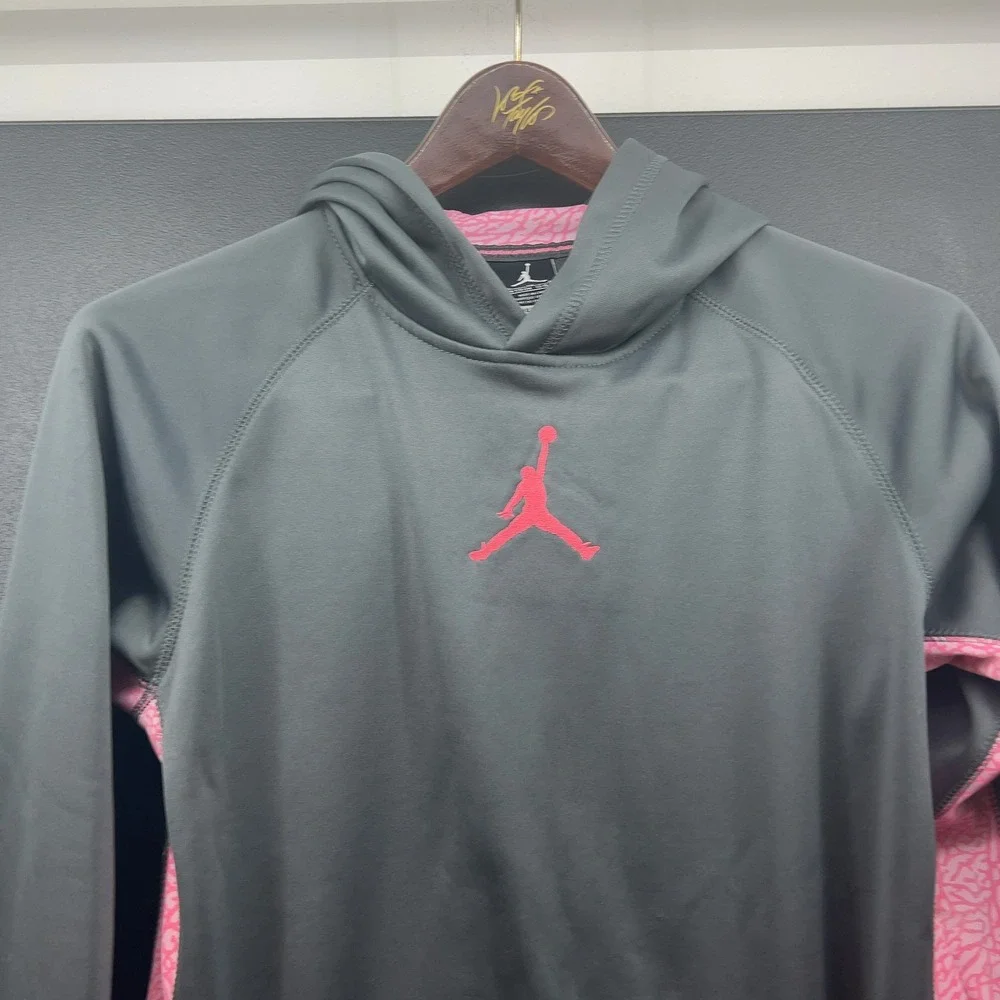 Nike Air Jordan Therma-FIT Jumpman Youth XL Pullover Hoodie Gray Pink Teal